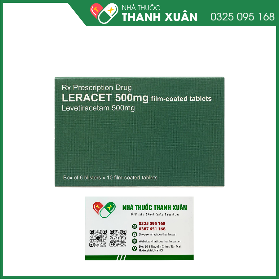 Thuốc Leracet 500mg điều trị động kinh (6 vỉ x 10 viên)